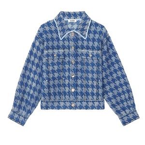 Sandro Balthazar Houndstooth denim cropped jacket size small